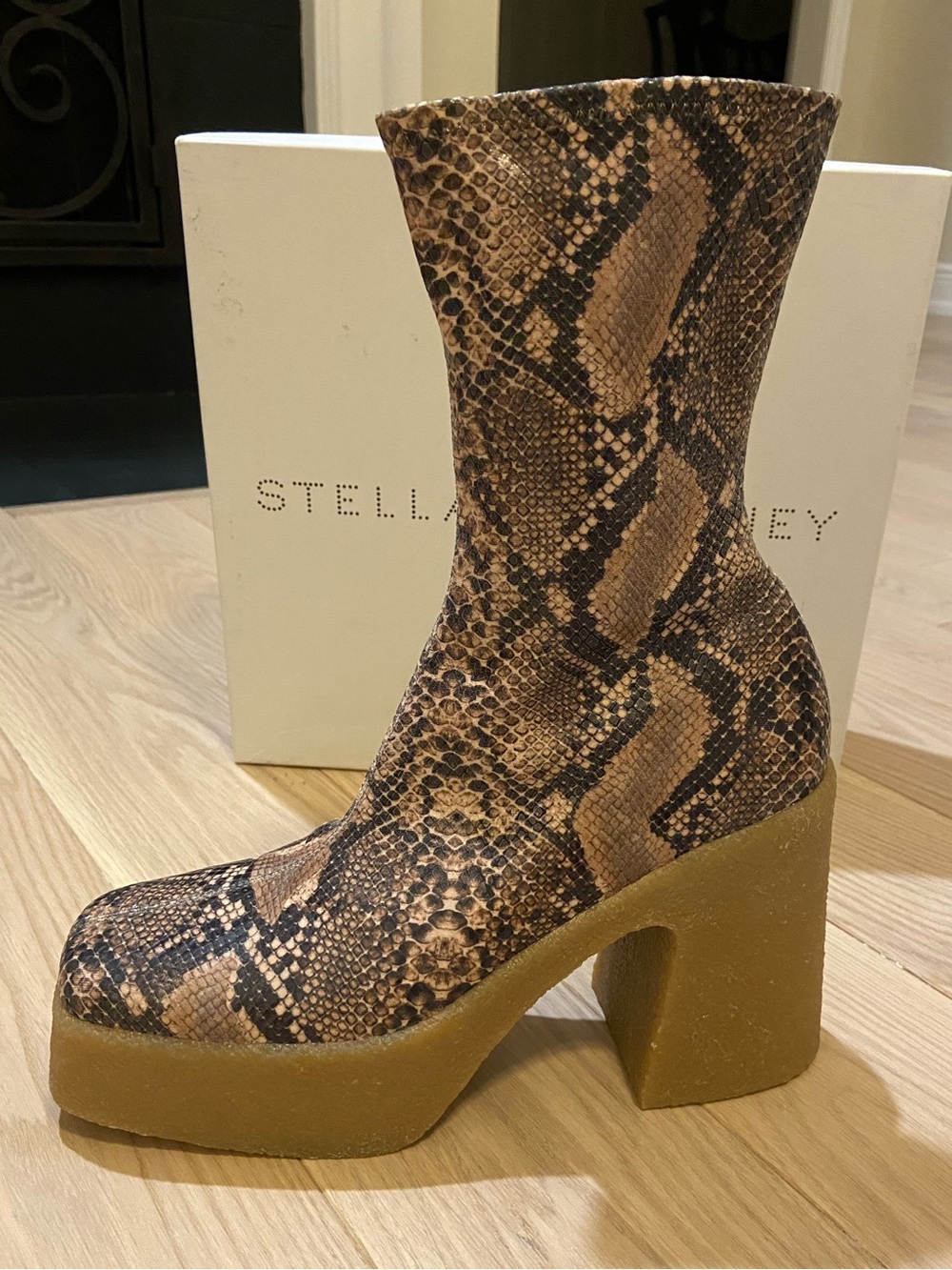 Stella McCartney Skyla Recycled Snake-Print Platform Ankle Boots NWT size 40